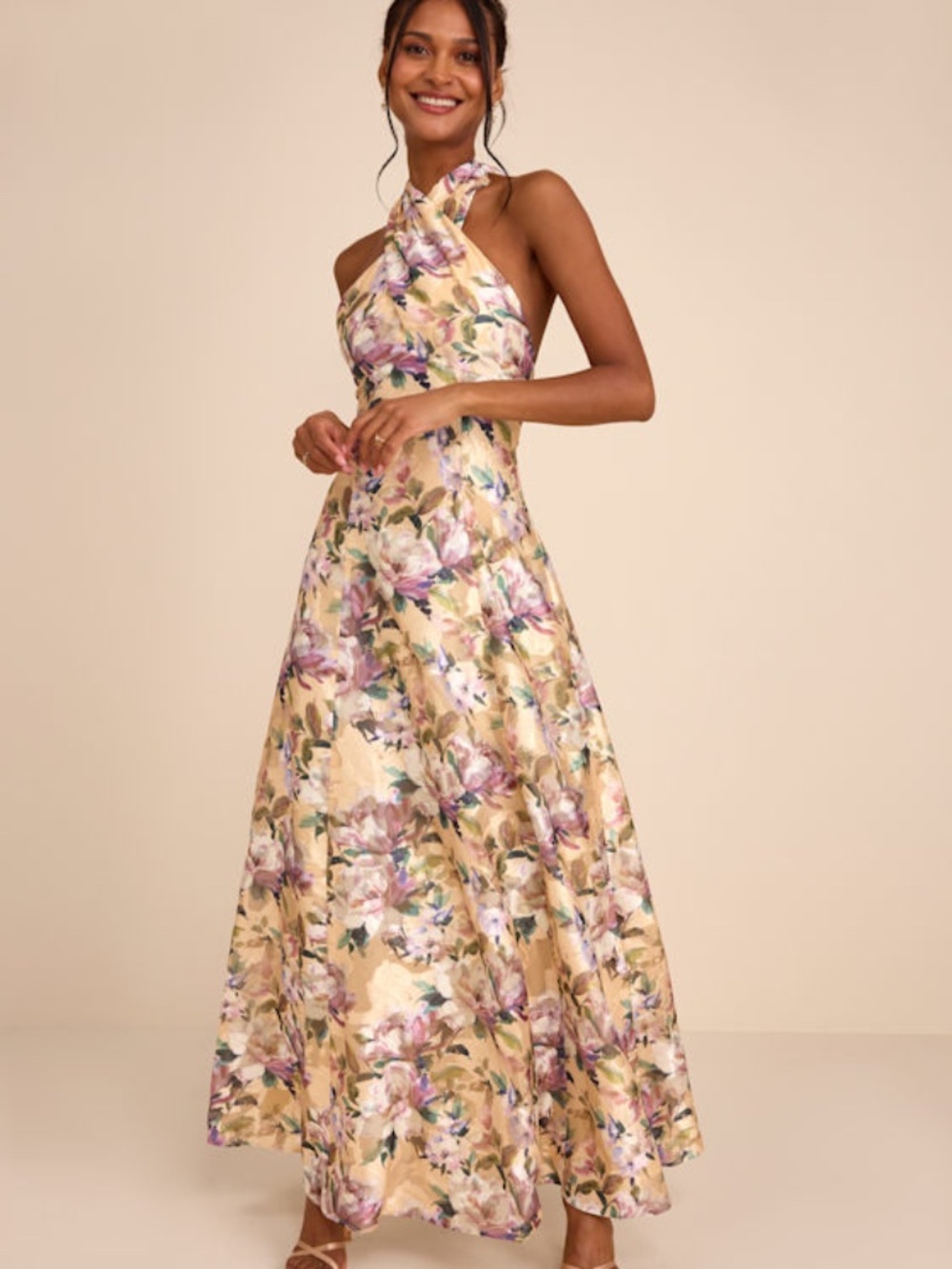 Lulus Samana Light Yellow Multi Floral Cross-front Maxi Dress - Size M